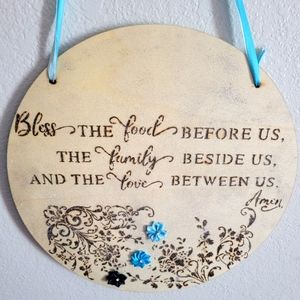 Handcrafted wooden pyography wall sign, home decoration